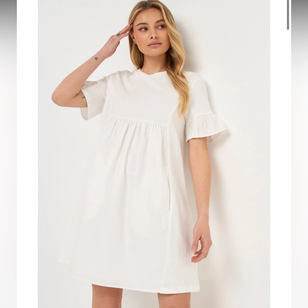ENGLISH FACTORY MIXED MEDIA SHORT-SLEEVE MINI DRESS